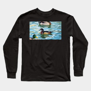 A Cute Wood Duck Turning Its Head While Swimming Long Sleeve T-Shirt